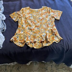 Time and Tru Floral Yellow Blouse